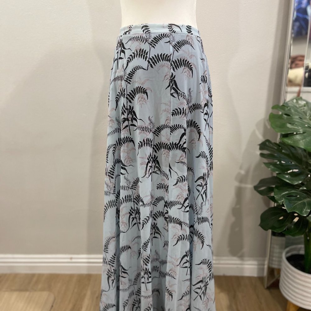 Rachel Roy Chiffon Double Slit Flowy Summer Maxi Skirt Blue Floral Print Size 4